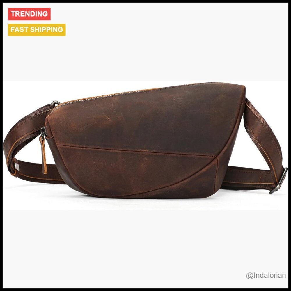 Vintage Leather Crossbody Sling Bag Adjustable Strap Travel Hiking Minimal